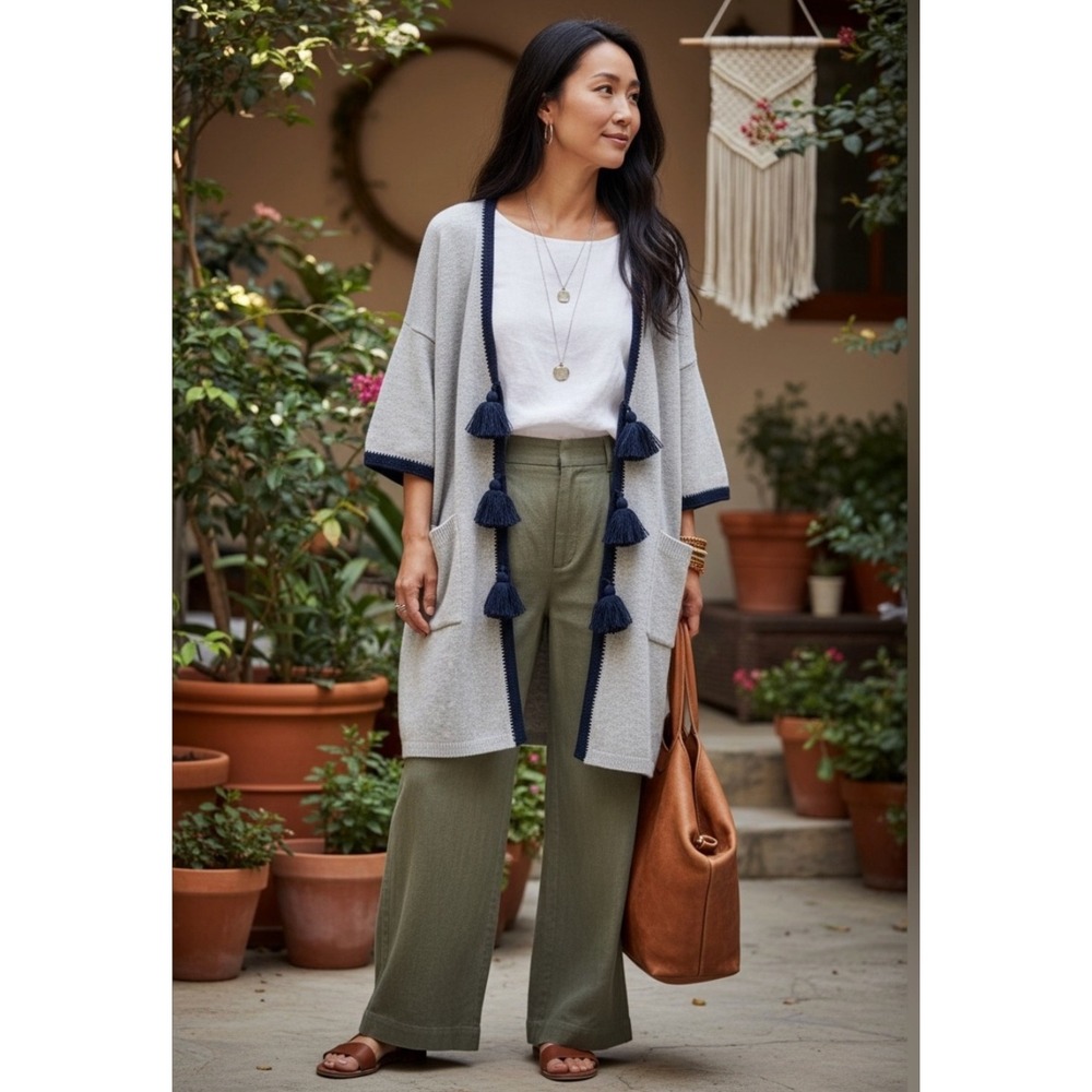 Roberta Roller Rabbit Tassel Wool Blend Longline Women's Cardigan OS Grey